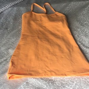 Lululemon Tangerine Power Y Tank, built in bra